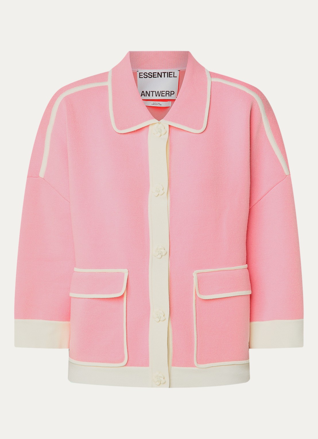 Essentiel Antwerp Fijngebreid vest met klepzakken - voorkant roze