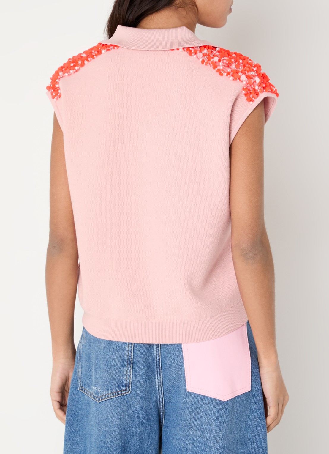 Essentiel Antwerp Fijngebreide top met pailletten en imitatieparels - achterkant 4 lichtroze