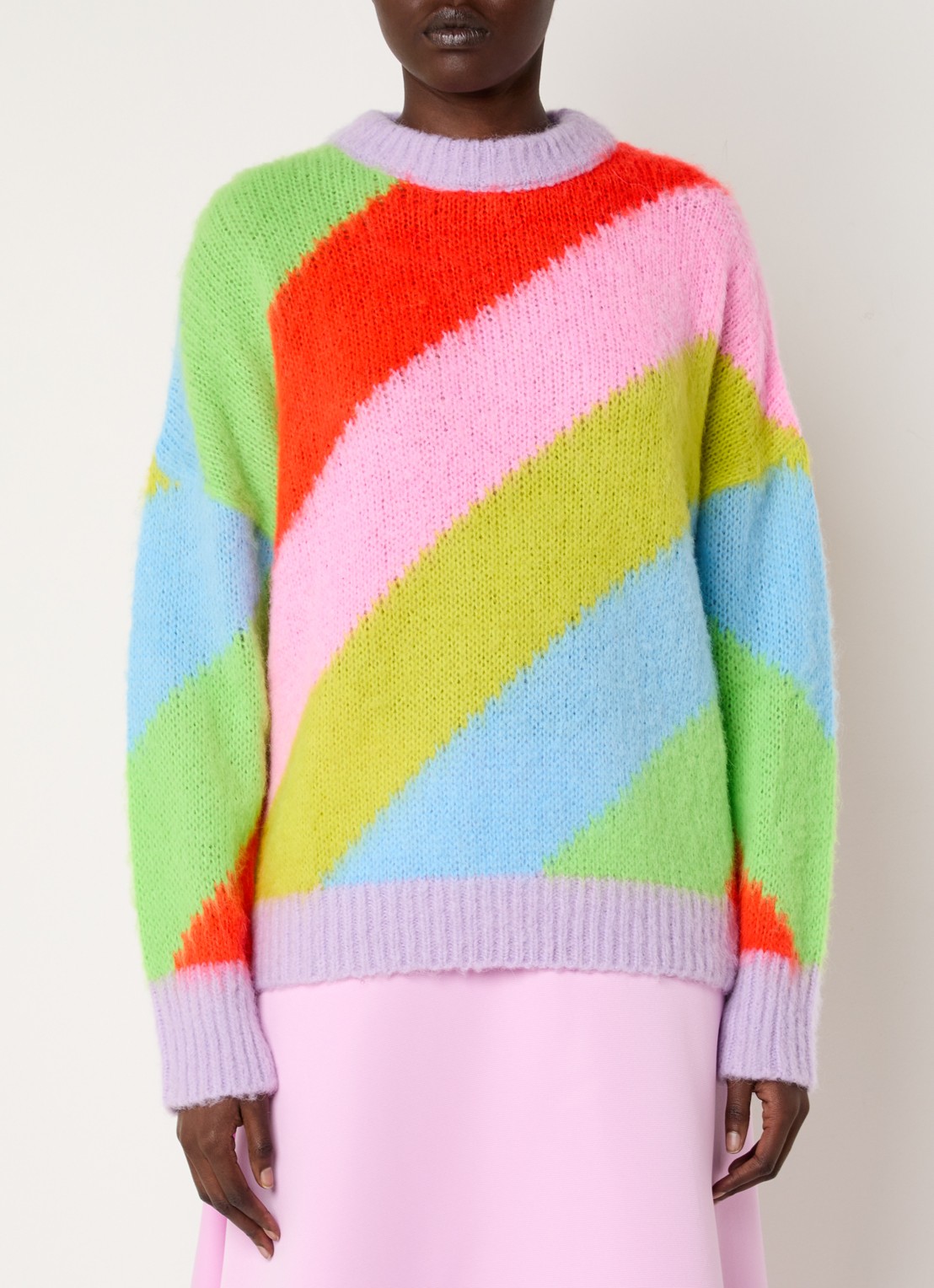 Essentiel Antwerp Grofgebreide trui in wolblend met colour blocking - detail 2 paars