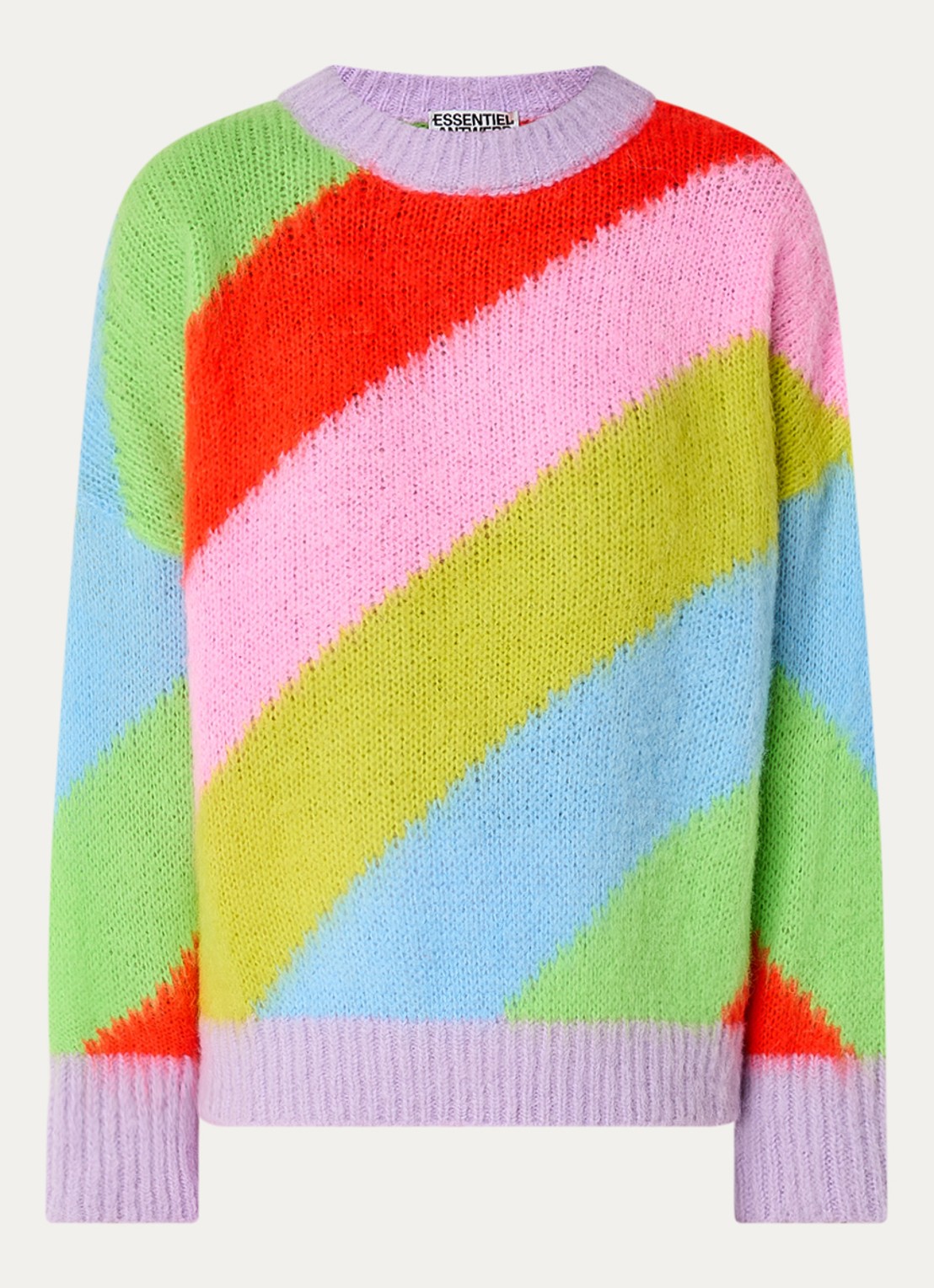 Essentiel Antwerp Grofgebreide trui in wolblend met colour blocking - voorkant 3 paars