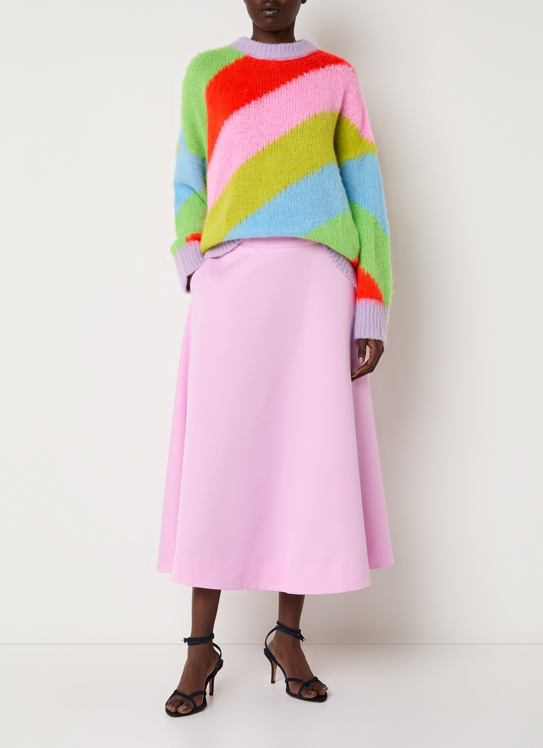 Essentiel Antwerp Grofgebreide trui in wolblend met colour blocking - voorkant 4 paars