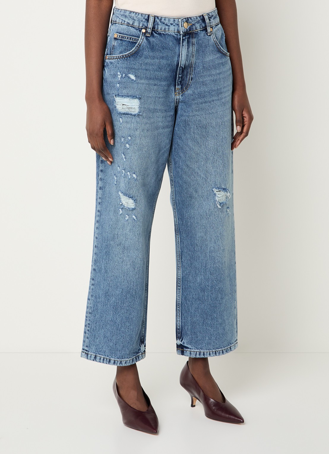 Essentiel Antwerp High waist cropped jeans met destroyed afwerking - detail 4 indigo