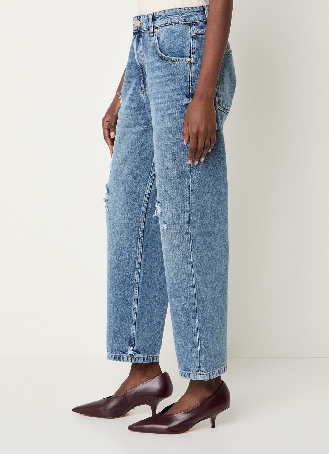 Essentiel Antwerp High waist cropped jeans met destroyed afwerking - detail 5 indigo