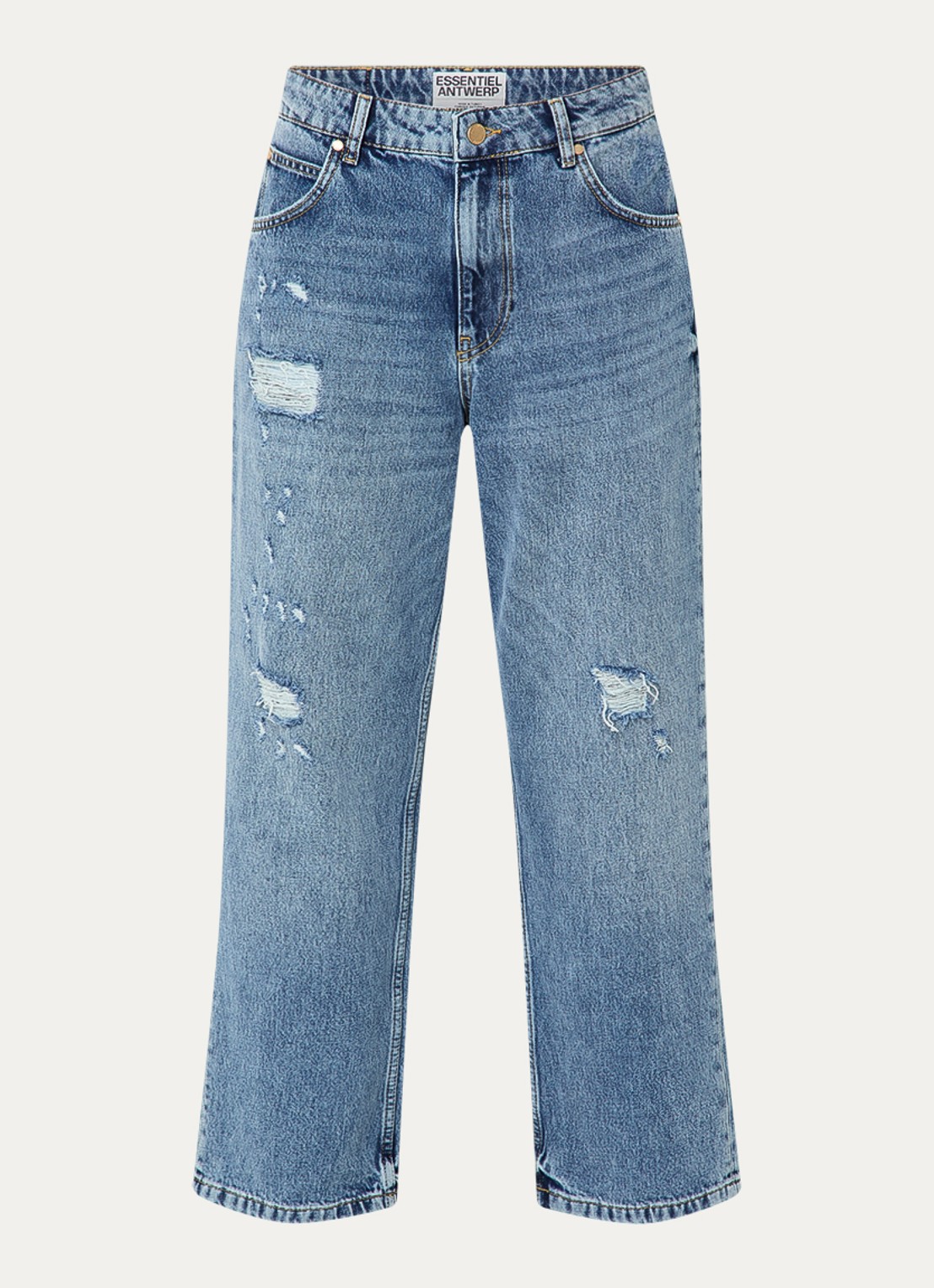 Essentiel Antwerp High waist cropped jeans met destroyed afwerking - voorkant 2 indigo