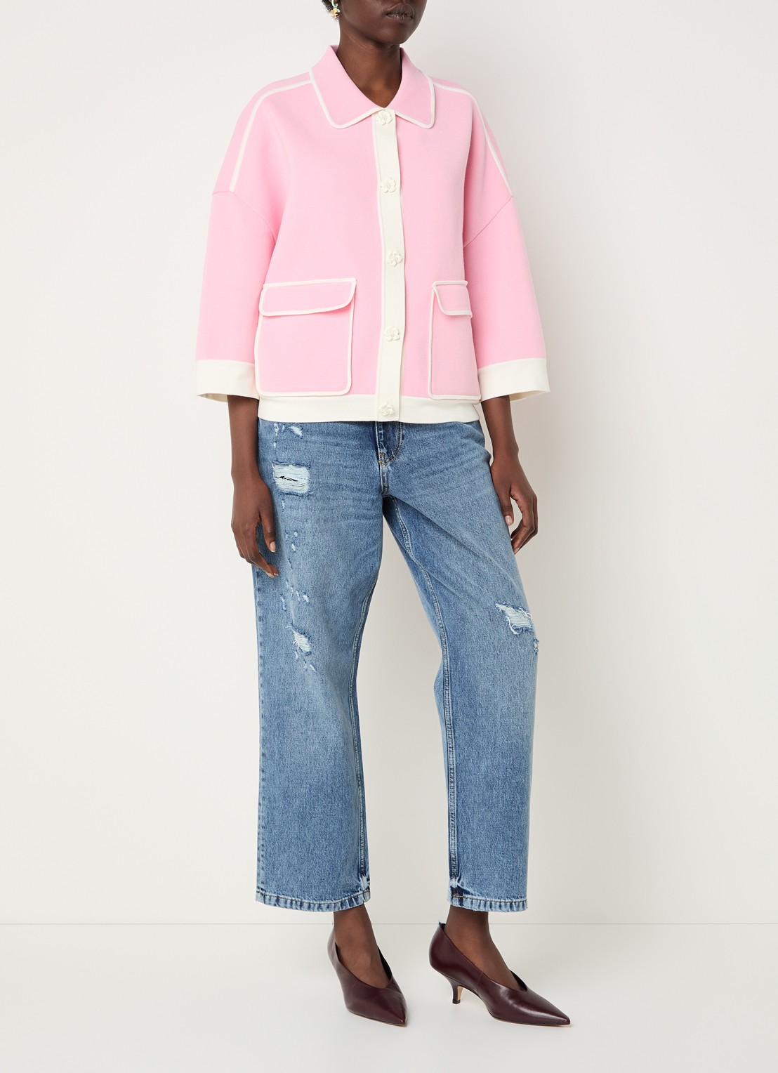 Essentiel Antwerp High waist cropped jeans met destroyed afwerking - voorkant 3 indigo