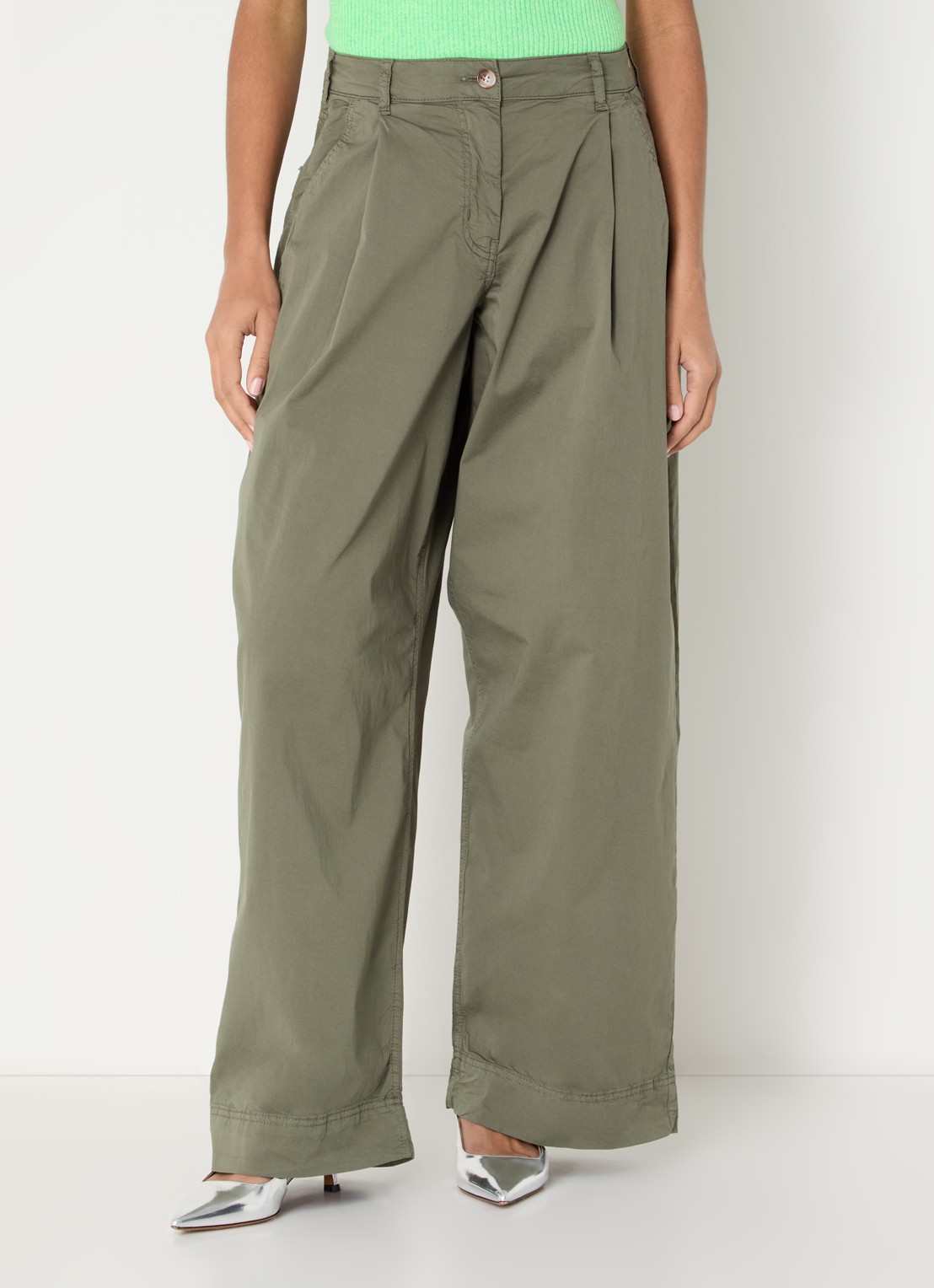 Essentiel Antwerp High waist loose fit broek met steekzakken - detail 4 groen