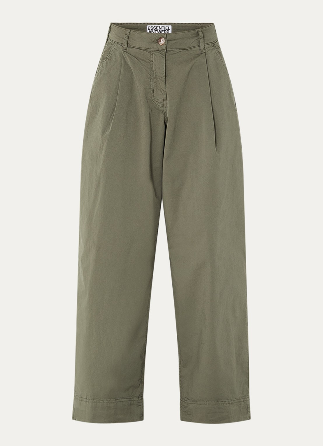 Essentiel Antwerp High waist loose fit broek met steekzakken - voorkant 2 groen