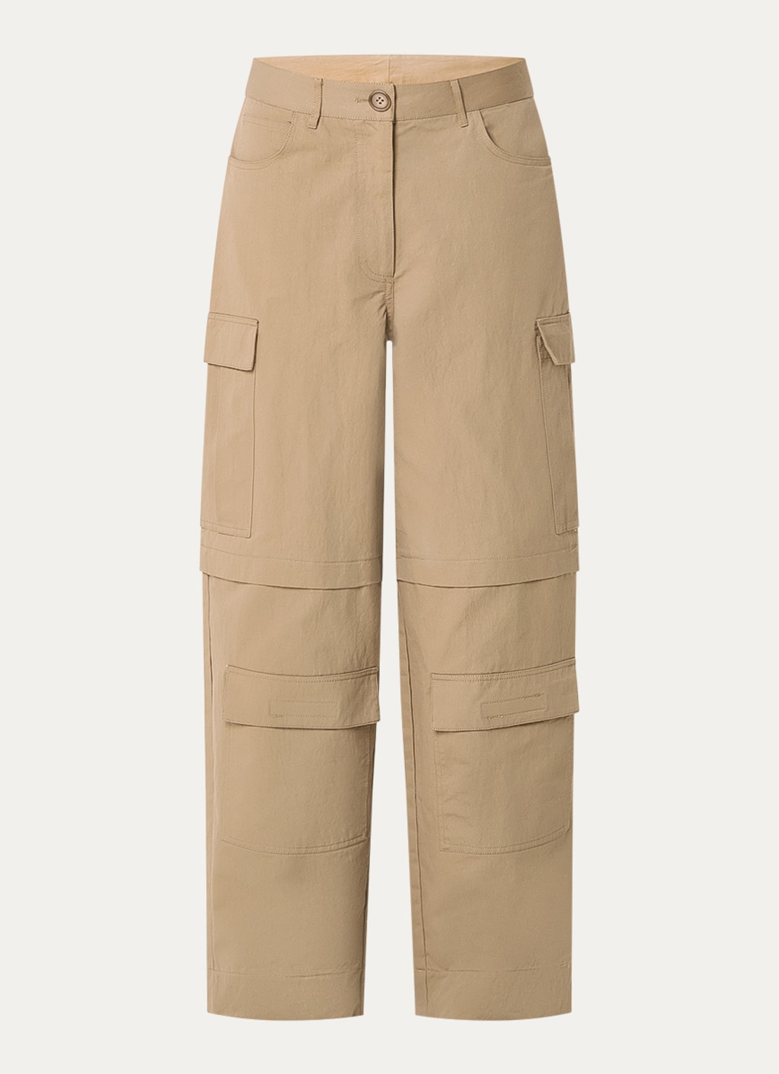 Essentiel Antwerp High waist loose fit cargobroek met steekzakken - voorkant 2 cognac