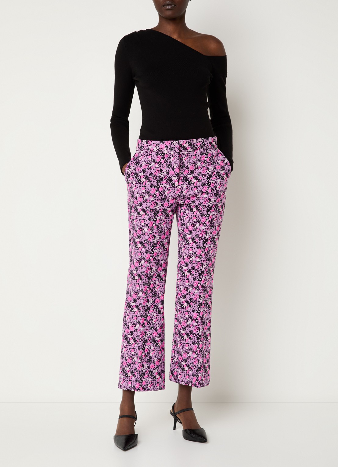 Essentiel Antwerp High waist straight fit cropped pantalon met jacquard dessin - voorkant 2 paars