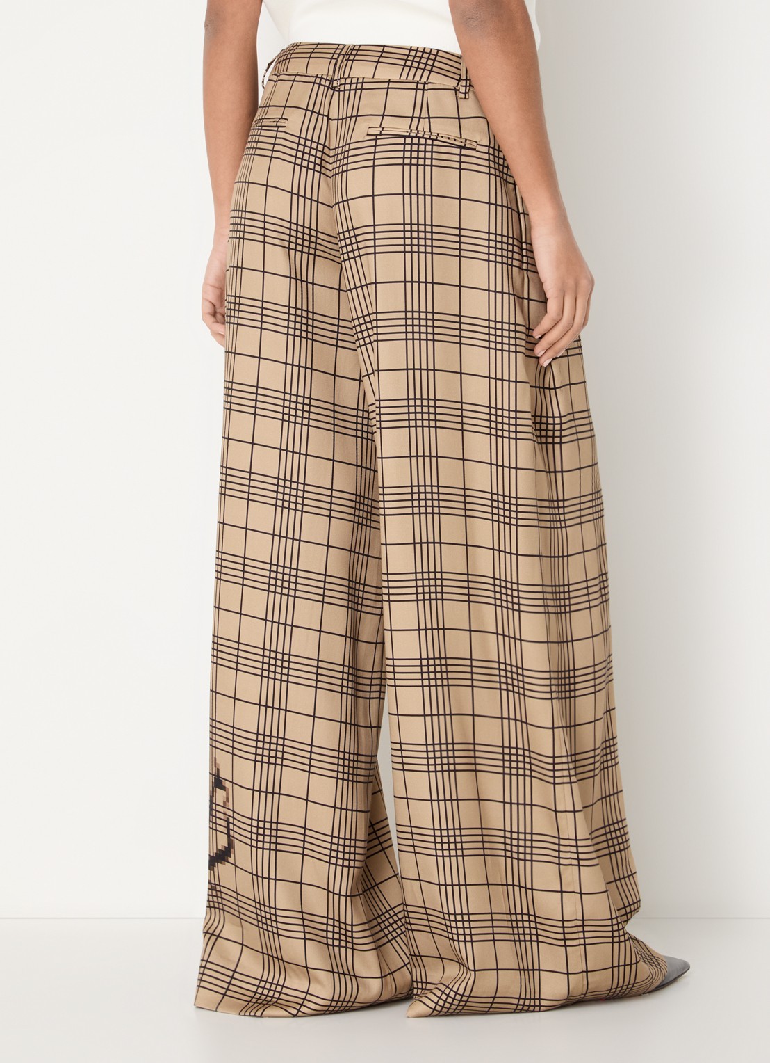 Essentiel Antwerp High waist wide fit palazzo broek met ruitdessin - achterkant beige