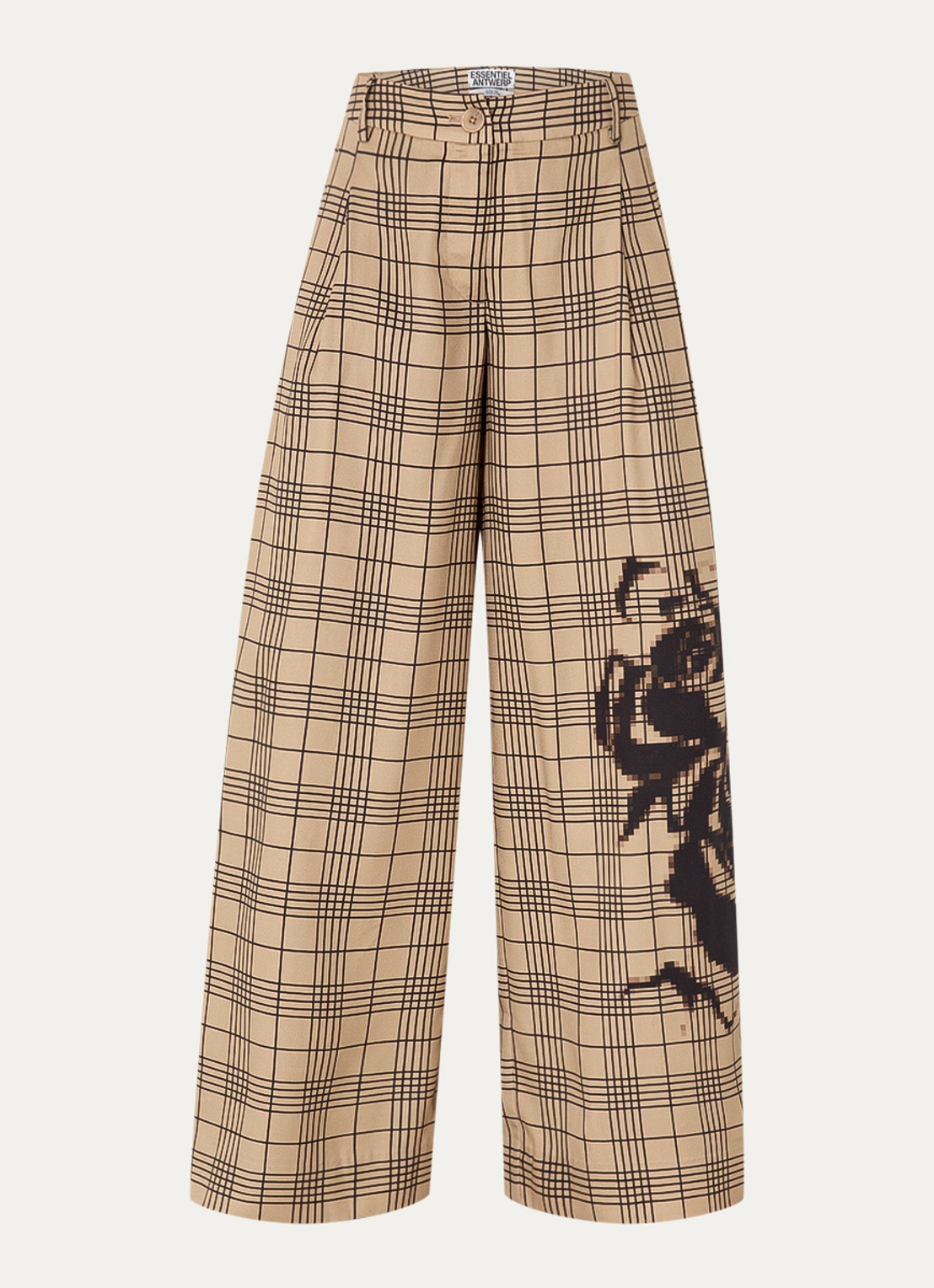 Essentiel Antwerp High waist wide fit palazzo broek met ruitdessin - voorkant 2 beige
