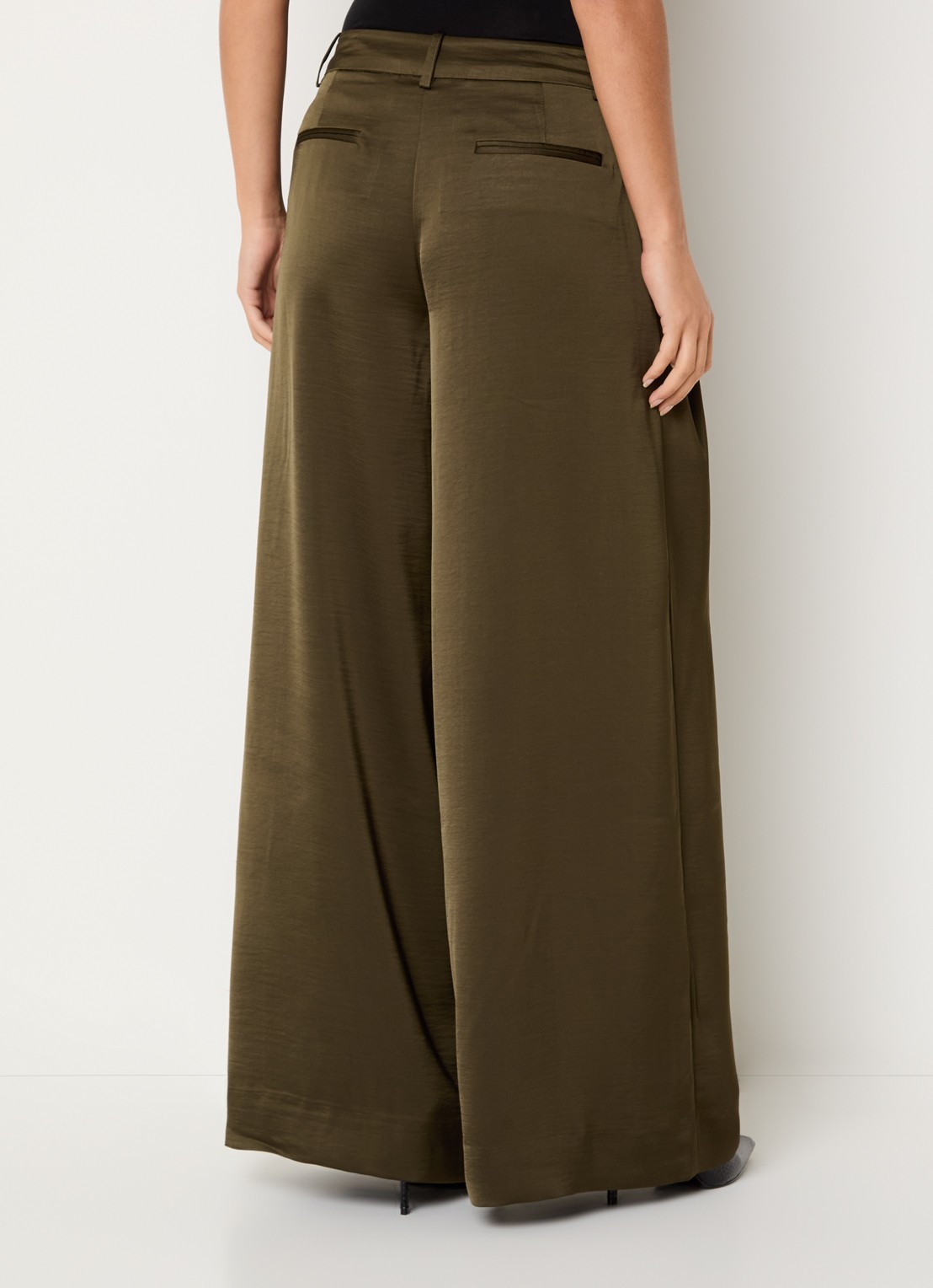 Essentiel Antwerp High waist wide fit pantalon met steekzakken - achterkant 3 bronsgroen