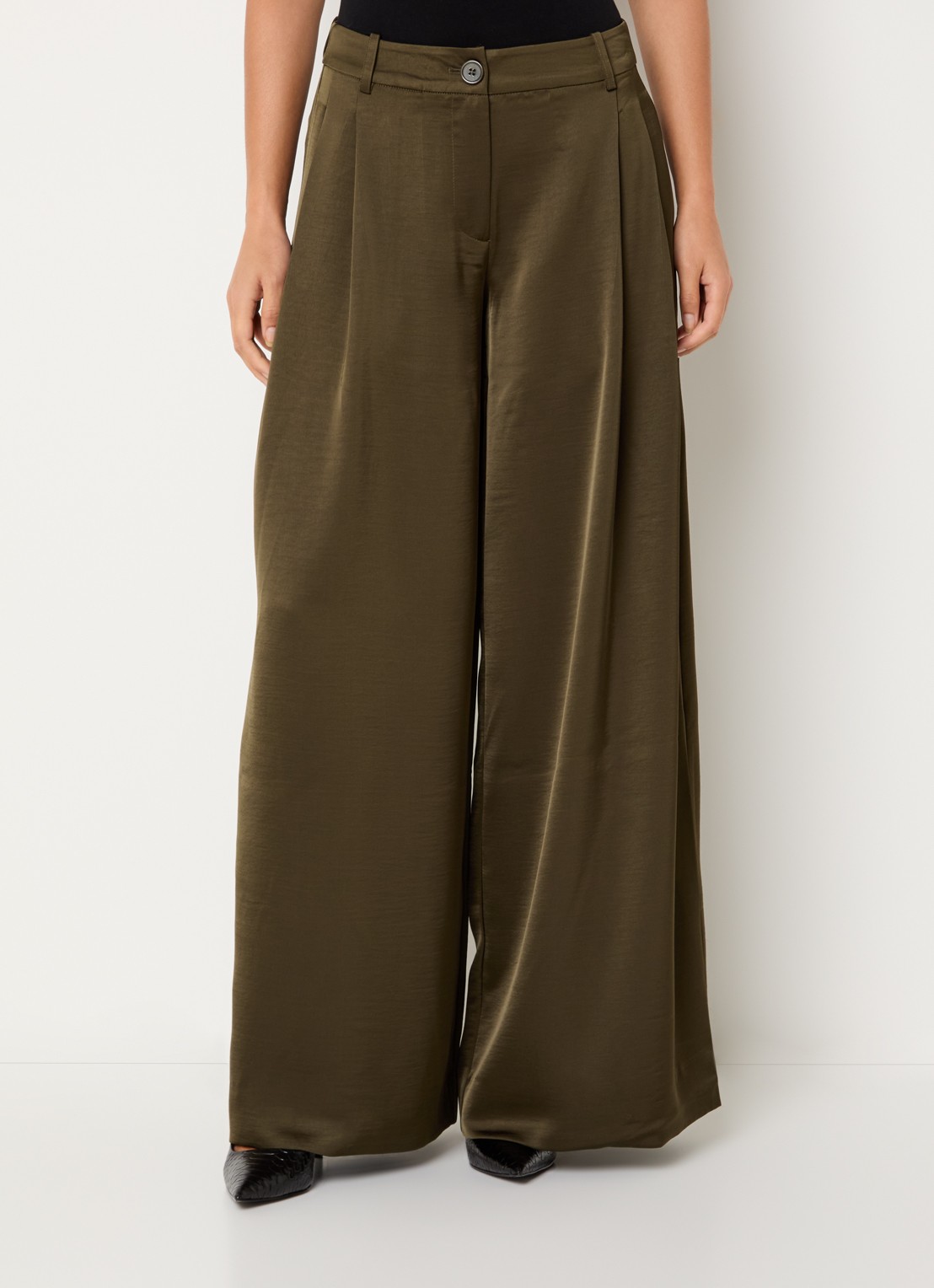 Essentiel Antwerp High waist wide fit pantalon met steekzakken - detail 4 bronsgroen
