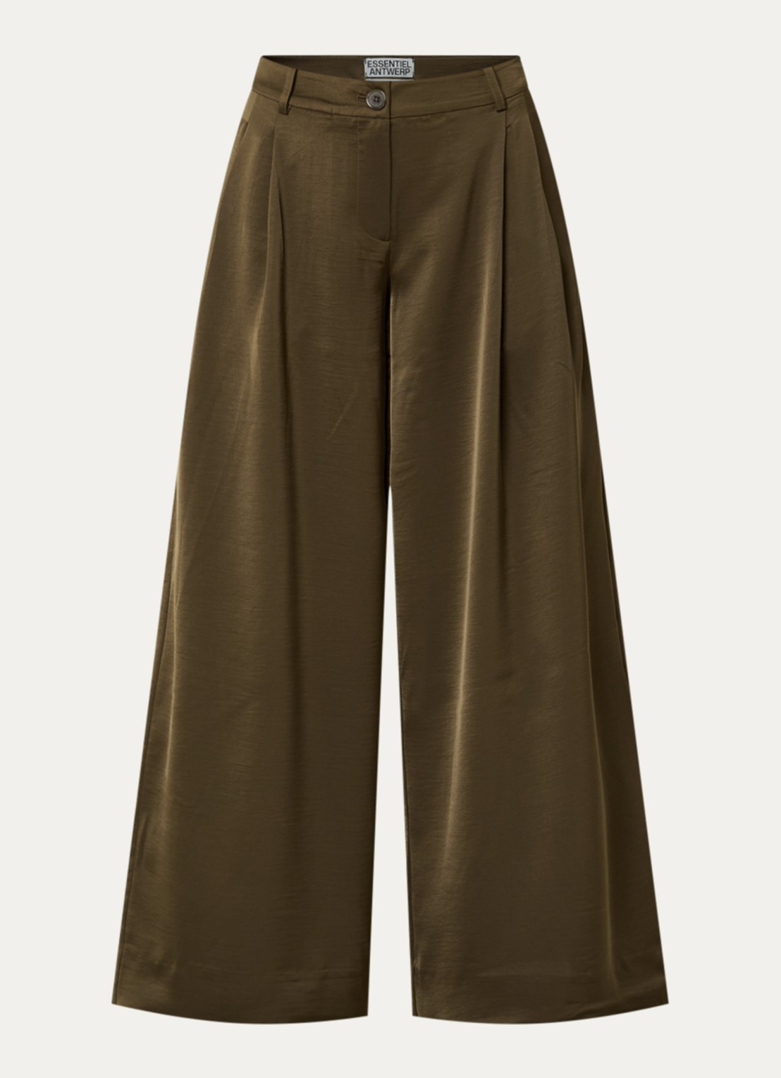 Essentiel Antwerp High waist wide fit pantalon met steekzakken - voorkant bronsgroen