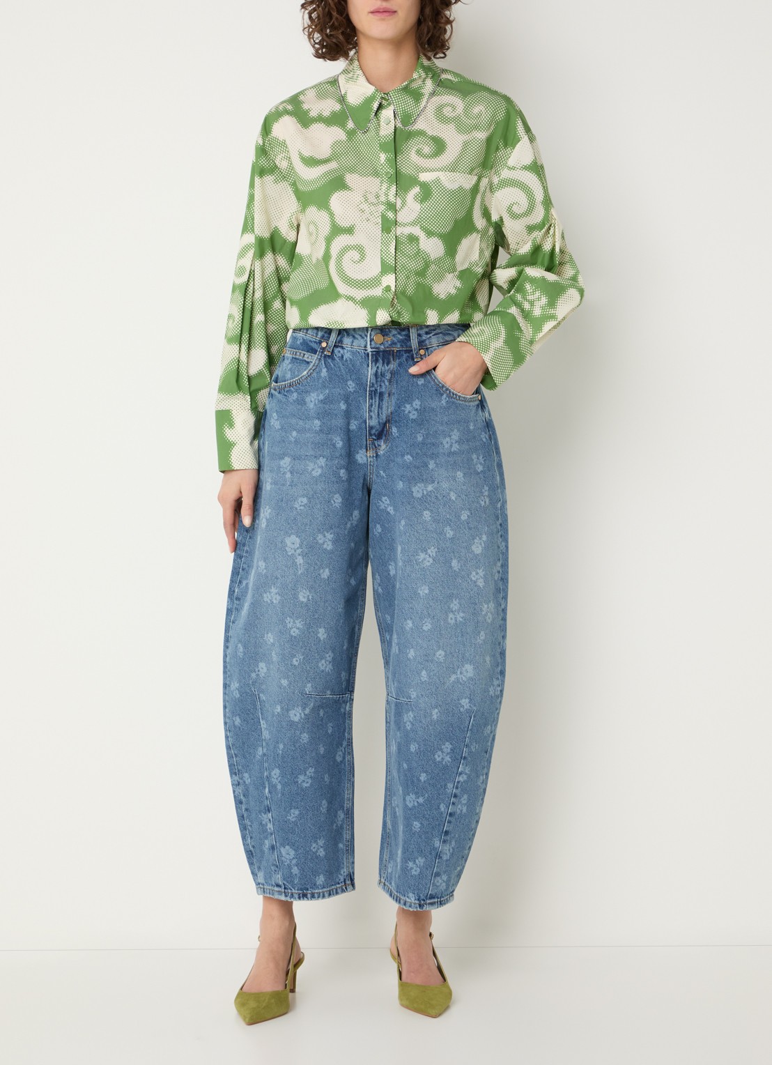 Essentiel Antwerp High waist wide leg jeans met gekleurde wassing - voorkant 5 indigo