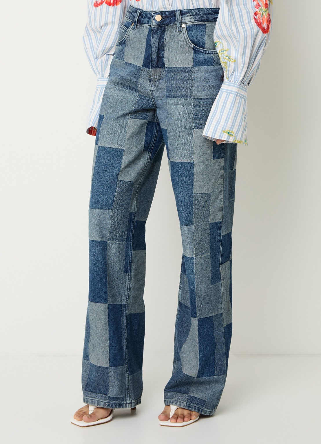 Essentiel Antwerp High waist wide leg jeans met patchwork - detail 4 blauw