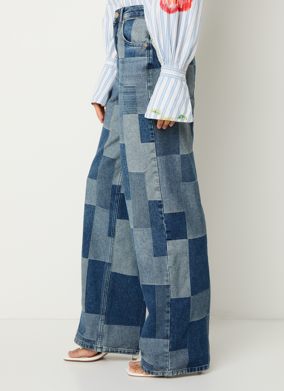 Essentiel Antwerp High waist wide leg jeans met patchwork - detail 5 blauw
