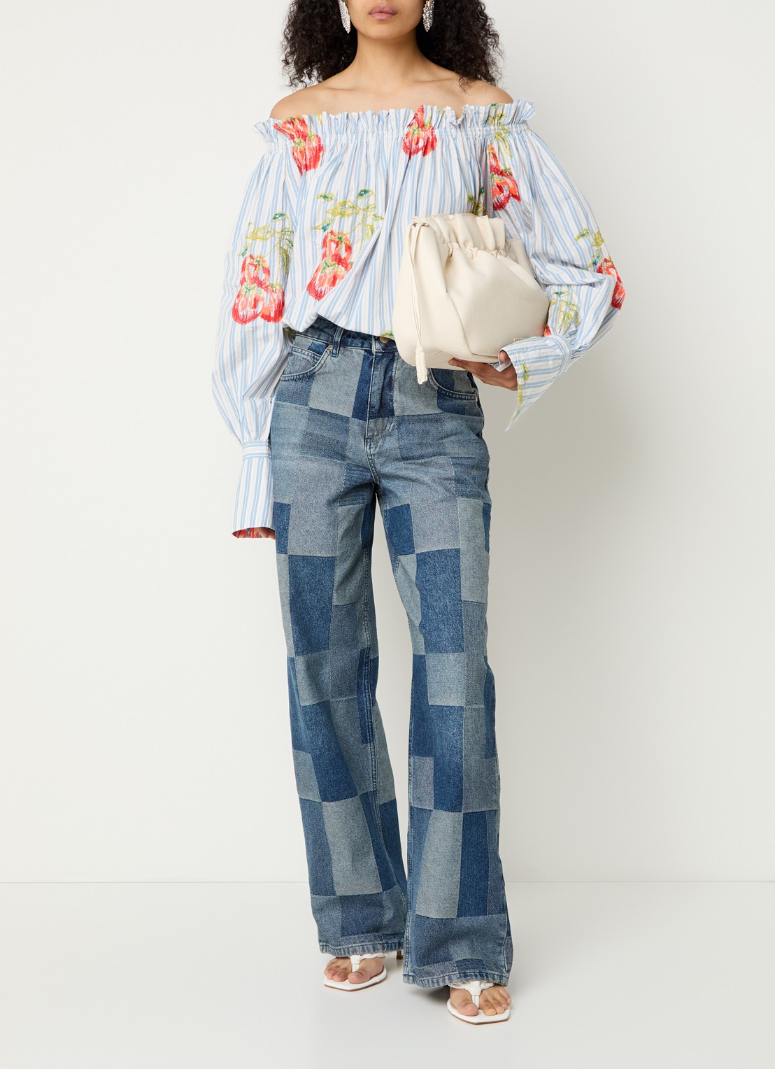 Essentiel Antwerp High waist wide leg jeans met patchwork - voorkant 3 blauw