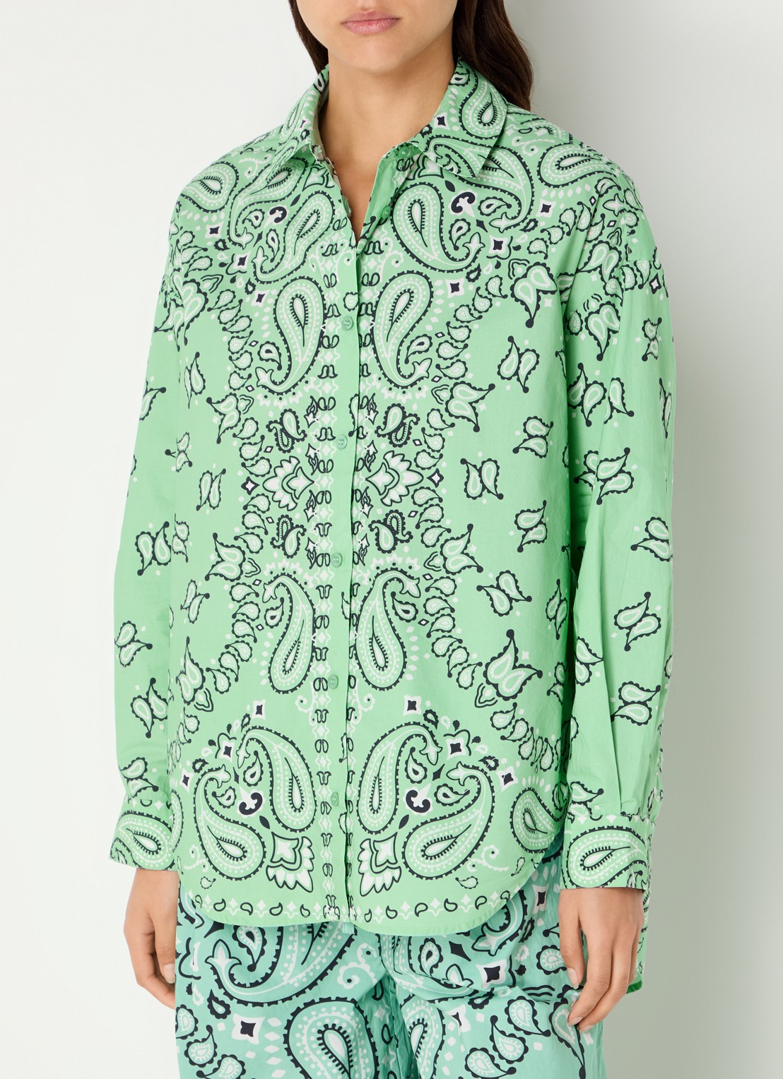 Essentiel Antwerp Histende oversized blouse met paisley dessin - detail 3 turquoise
