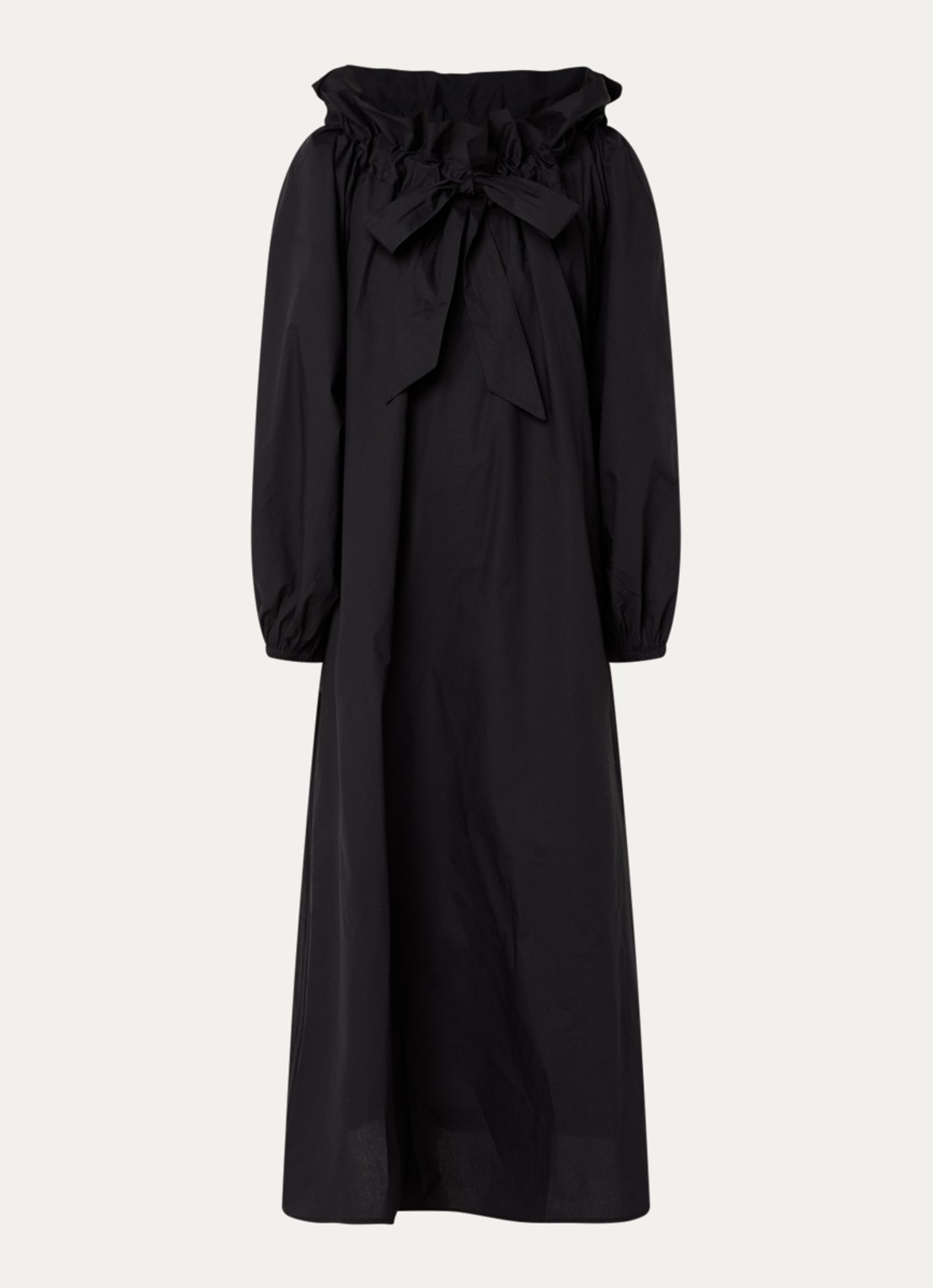 Essentiel Antwerp Hojito maxi off shoulder jurk met ballonmouw en strikdetail - voorkant zwart
