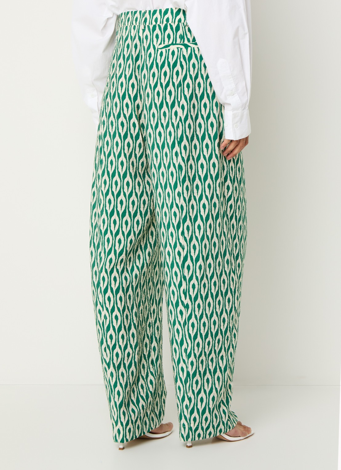 Essentiel Antwerp Ihalton high waist wide fit palazzo broek met print - achterkant 4 groen