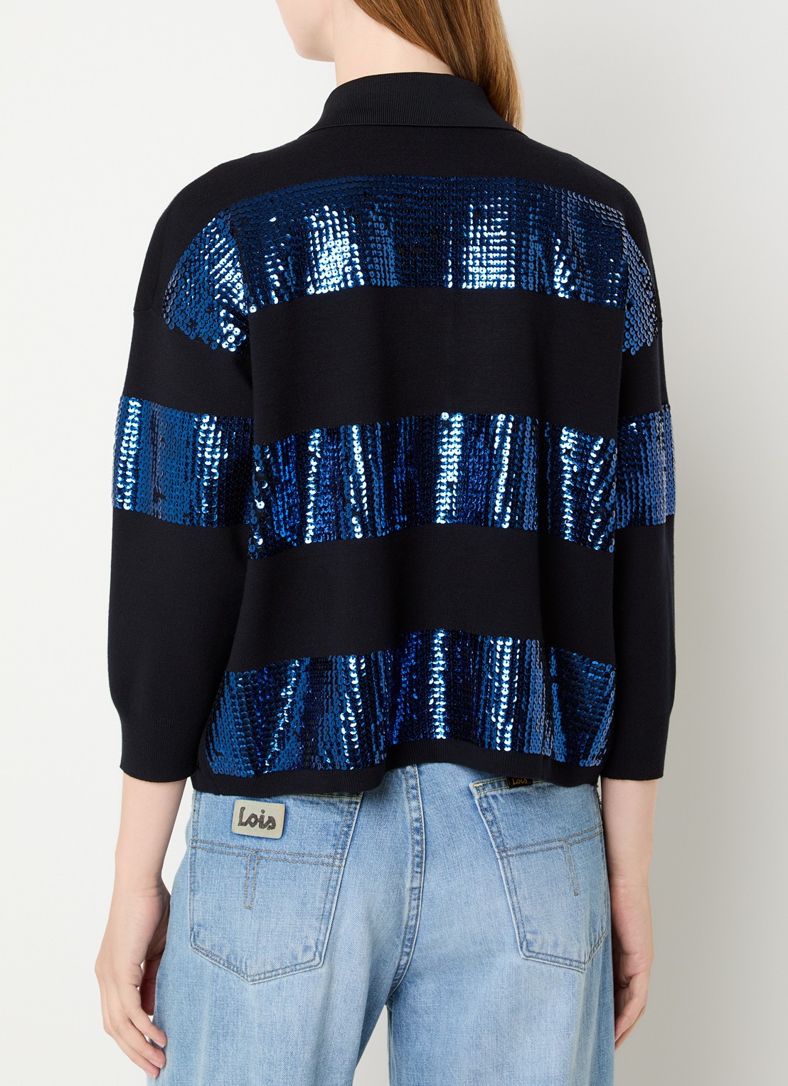 Essentiel Antwerp Illuminati polo met pailletten - achterkant donkerblauw