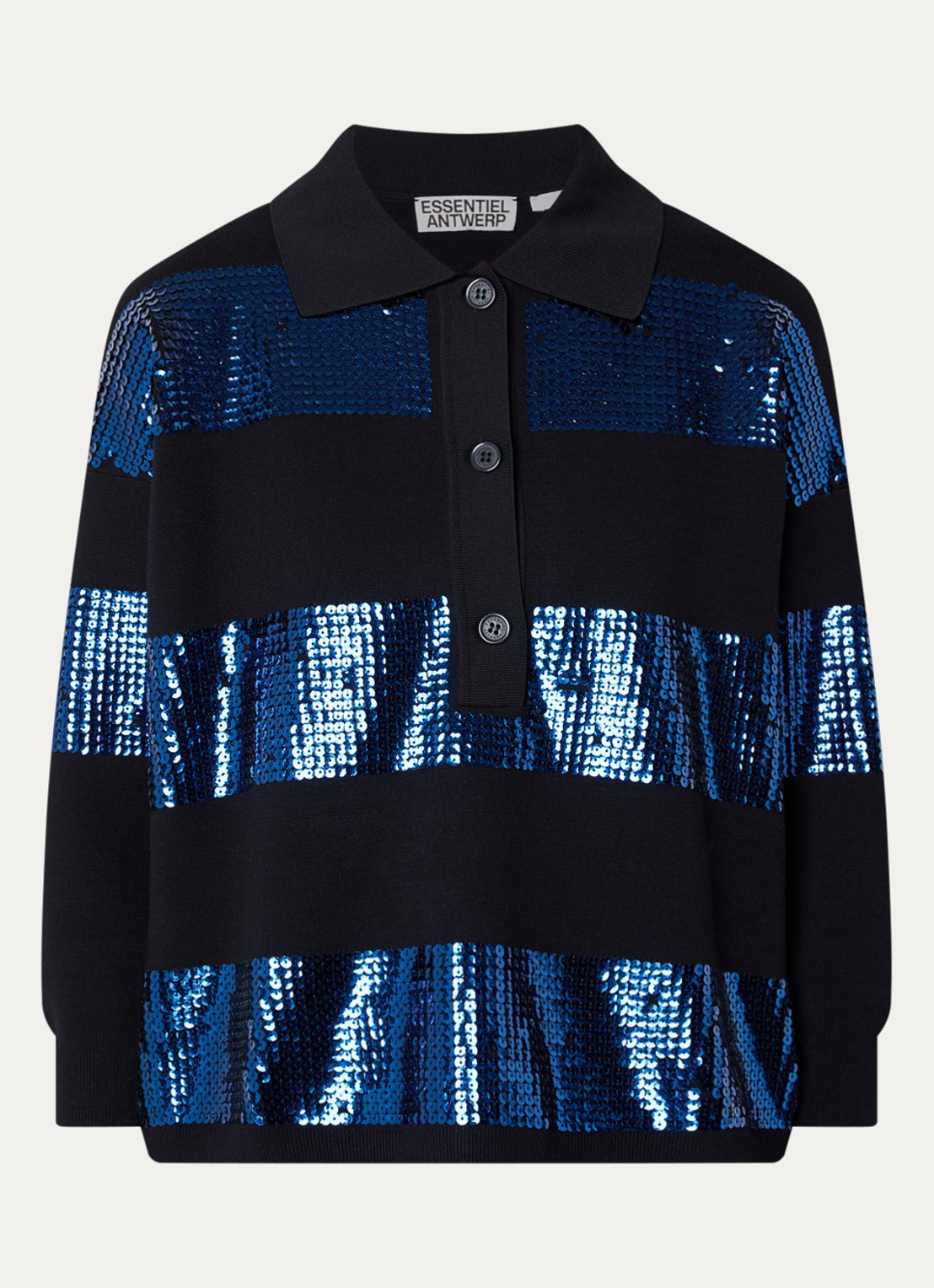 Essentiel Antwerp Illuminati polo met pailletten - voorkant 2 donkerblauw