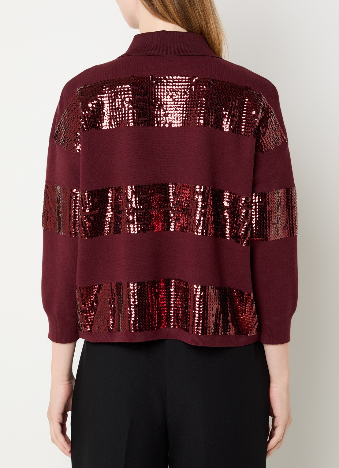 Essentiel Antwerp Illuminati polo met pailletten - achterkant bordeauxrood