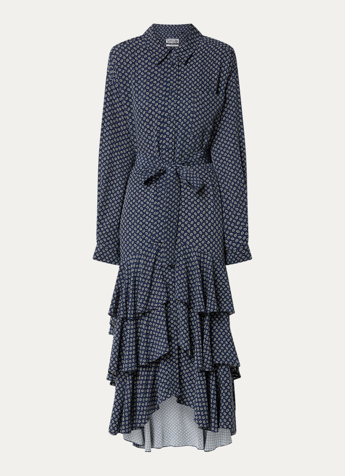 Essentiel Antwerp Imagazine maxi blousejurk met strikceintuur - voorkant 3 donkerblauw