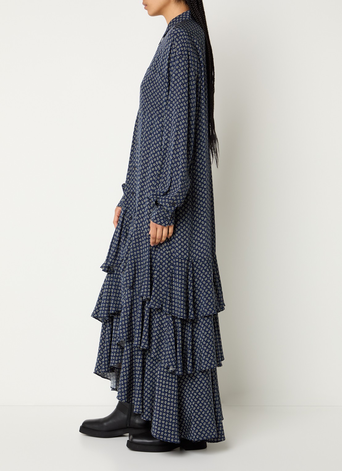 Essentiel Antwerp Imagazine maxi blousejurk met strikceintuur - voorkant 4 donkerblauw