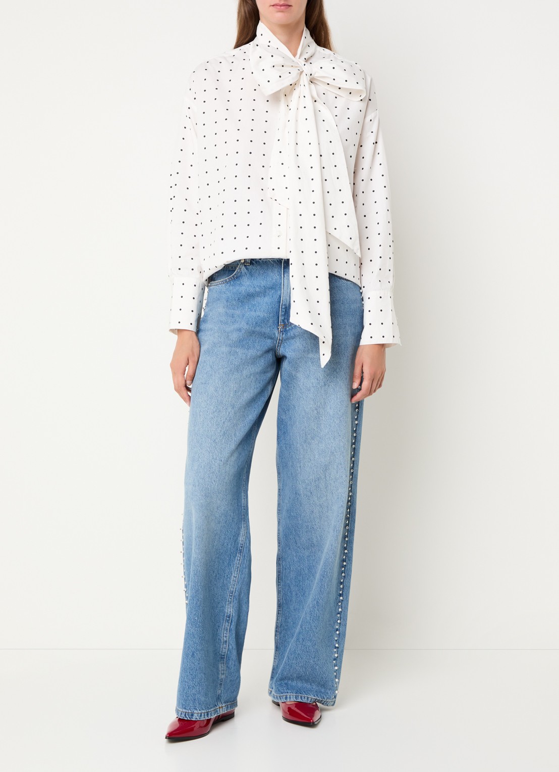 Essentiel Antwerp Imoverit blouse met stippenprint - voorkant 4 wit