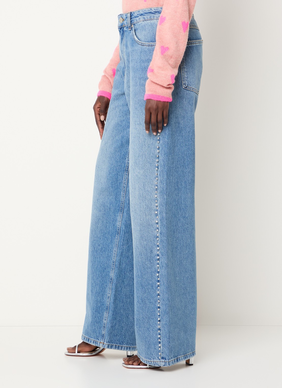 Essentiel Antwerp Interesting high waist wide leg jeans met strass - detail 2 indigo