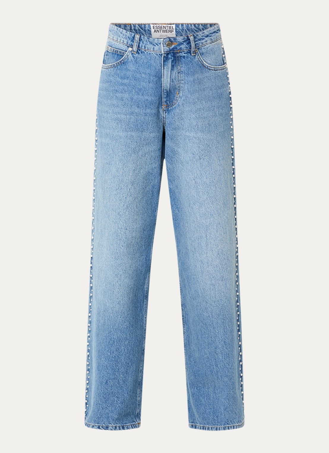 Essentiel Antwerp Interesting high waist wide leg jeans met strass - voorkant 4 indigo