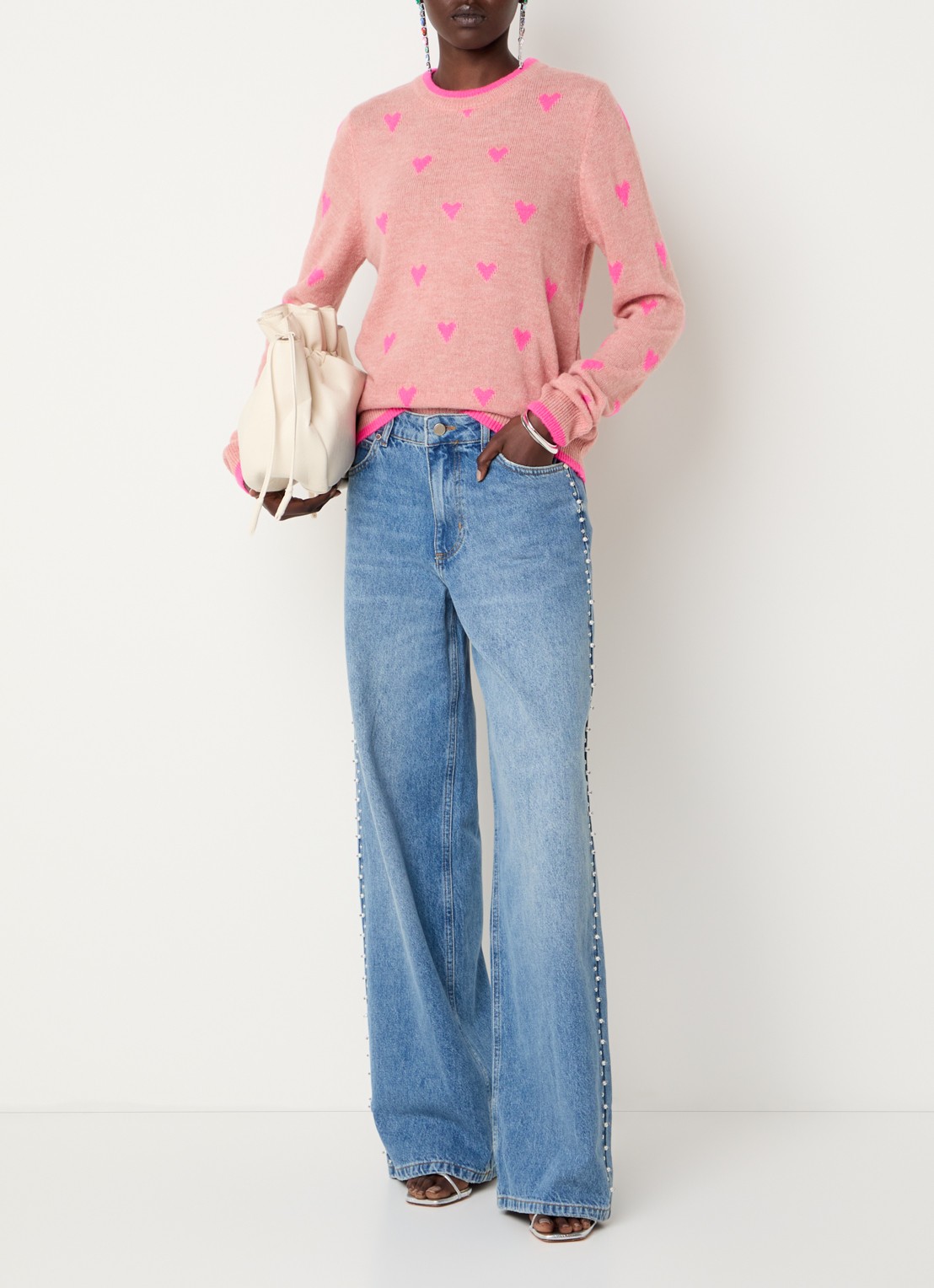 Essentiel Antwerp Interesting high waist wide leg jeans met strass - voorkant 5 indigo
