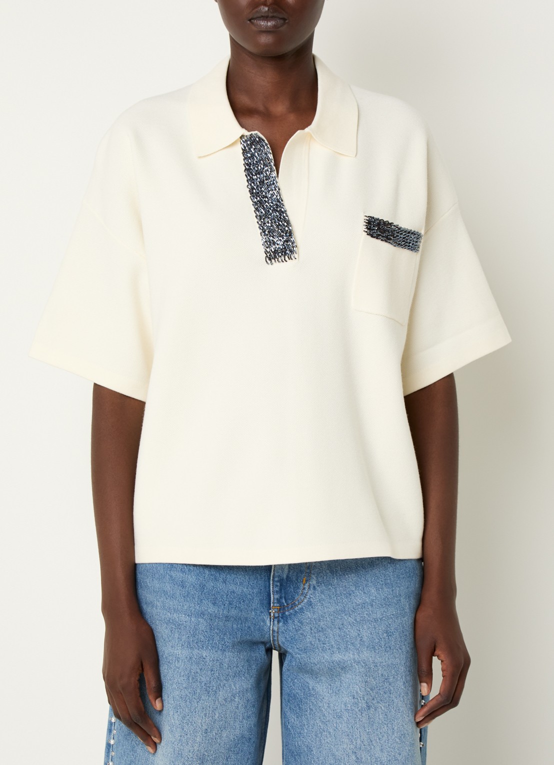 Essentiel Antwerp Internationnal fijngebreide top met strass - detail 2 creme