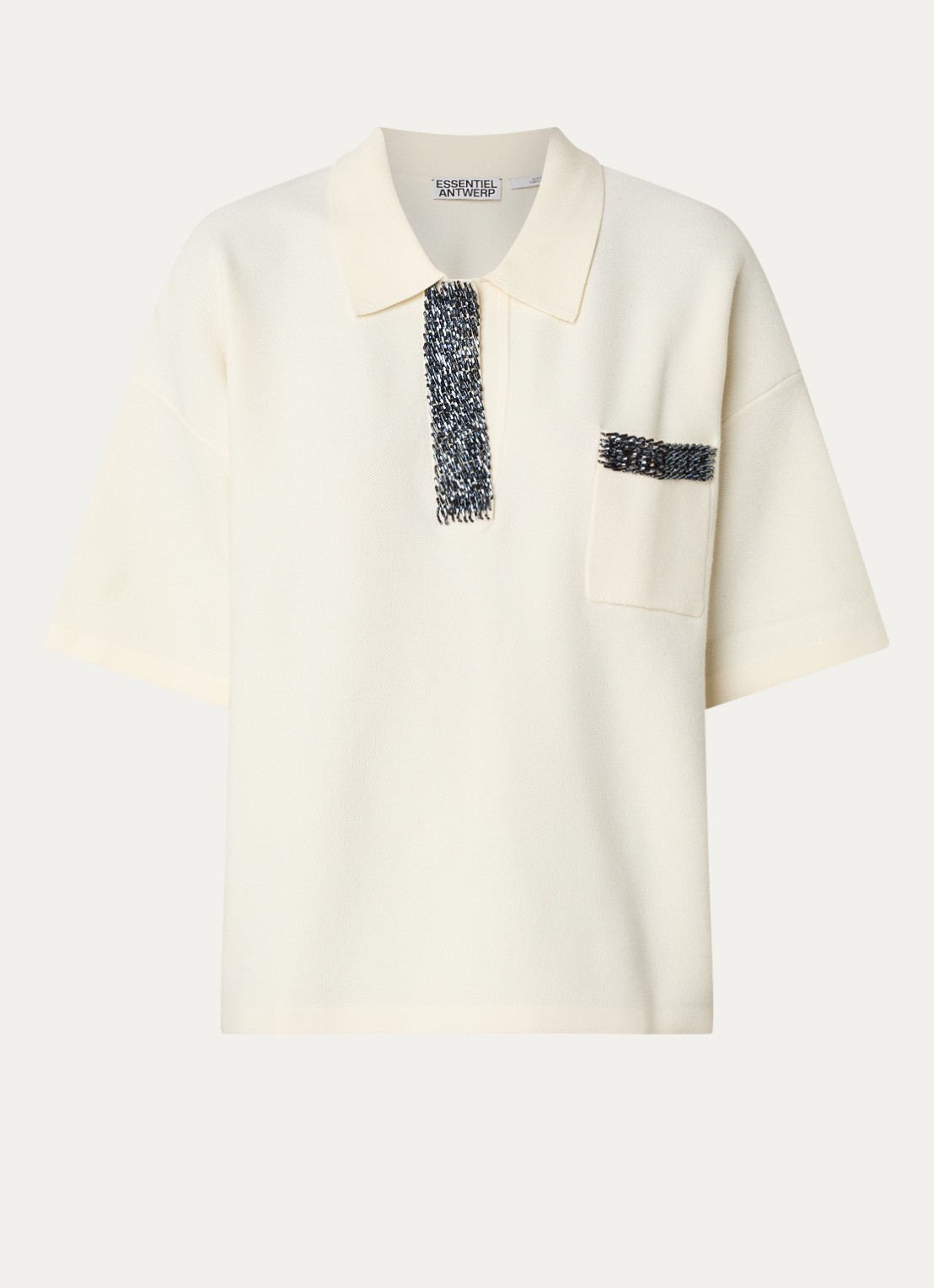 Essentiel Antwerp Internationnal fijngebreide top met strass - voorkant 3 creme