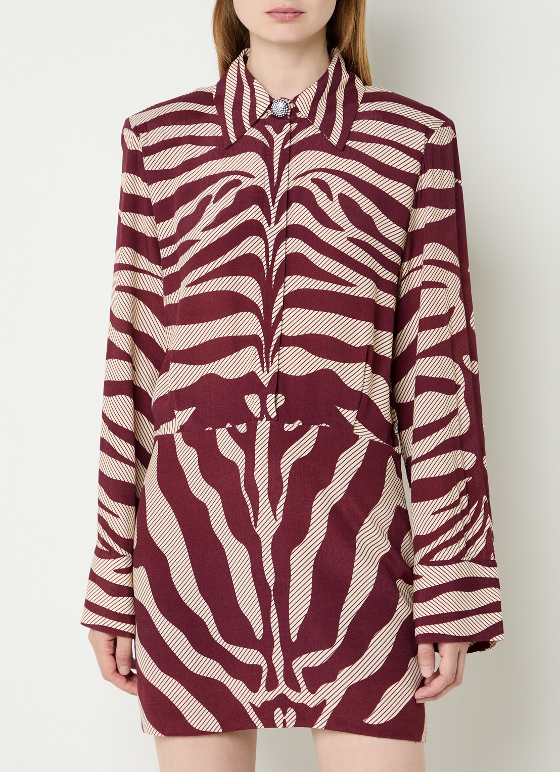 Essentiel Antwerp Isniper mini tuniekjurk met zebraprint - detail bordeauxrood