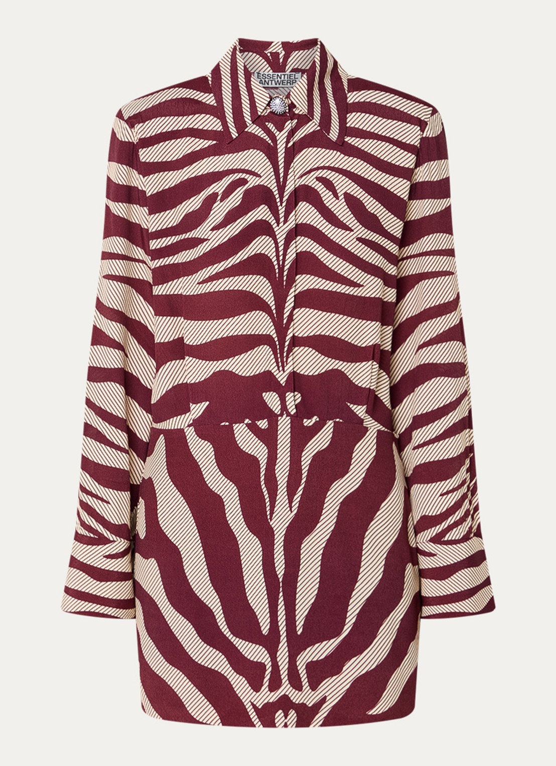 Essentiel Antwerp Isniper mini tuniekjurk met zebraprint - voorkant 3 bordeauxrood