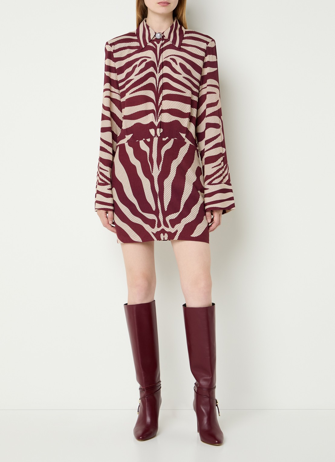 Essentiel Antwerp Isniper mini tuniekjurk met zebraprint - voorkant 4 bordeauxrood
