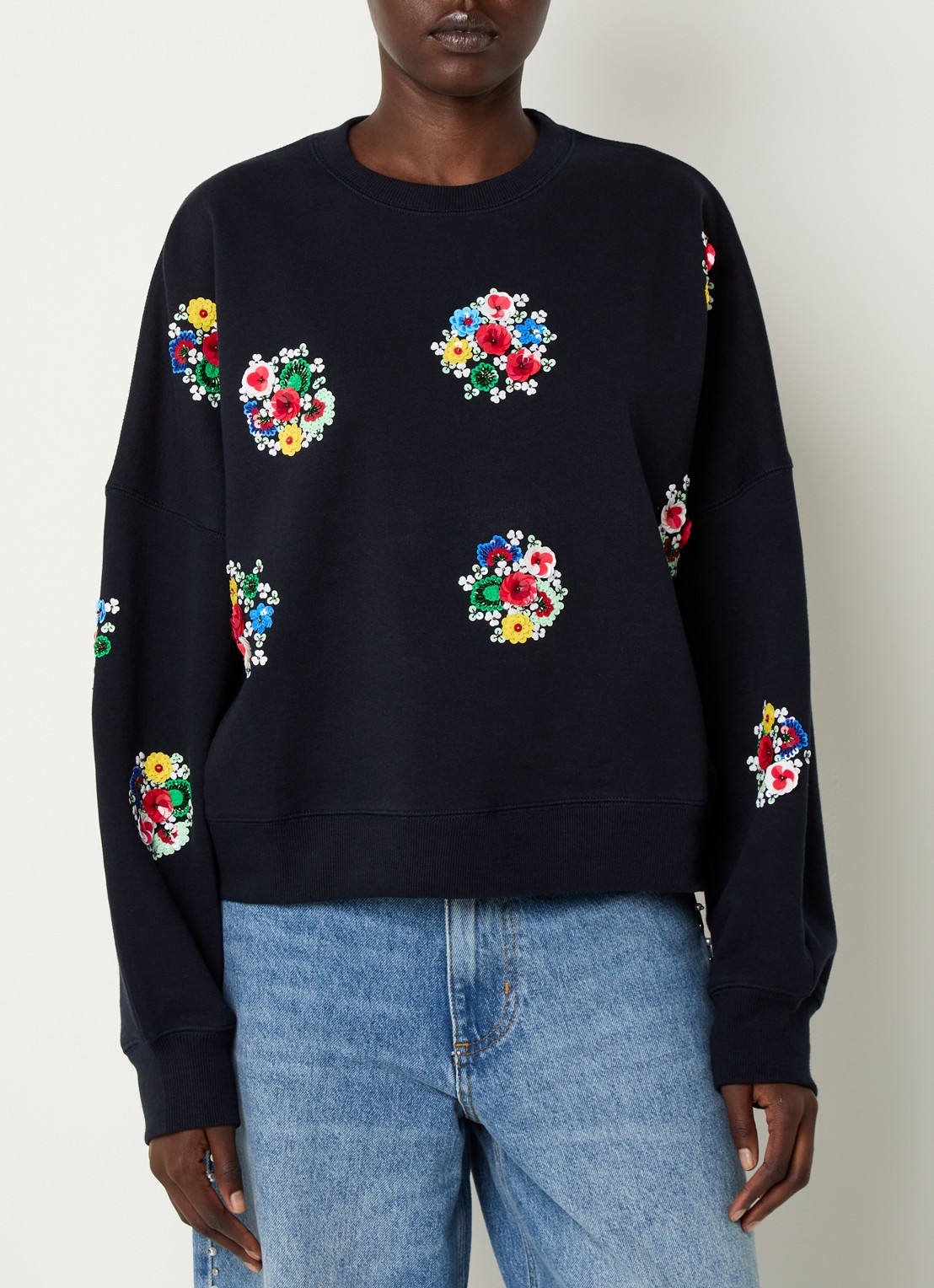 Essentiel Antwerp Itro sweater met pailletten en strass - detail 4 donkerblauw