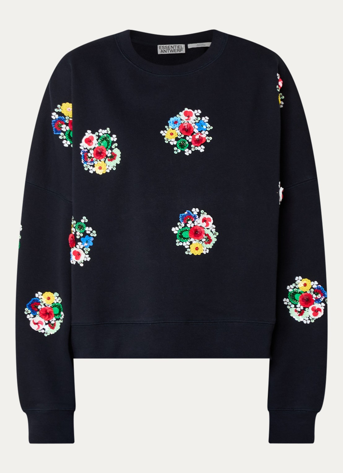 Essentiel Antwerp Itro sweater met pailletten en strass - voorkant 2 donkerblauw