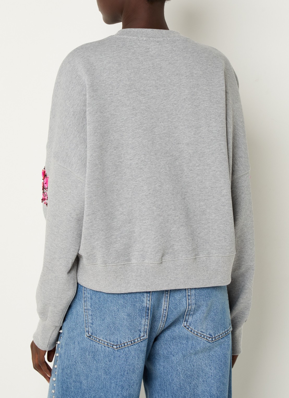 Essentiel Antwerp Itro sweater met pailletten en strass - achterkant grijs
