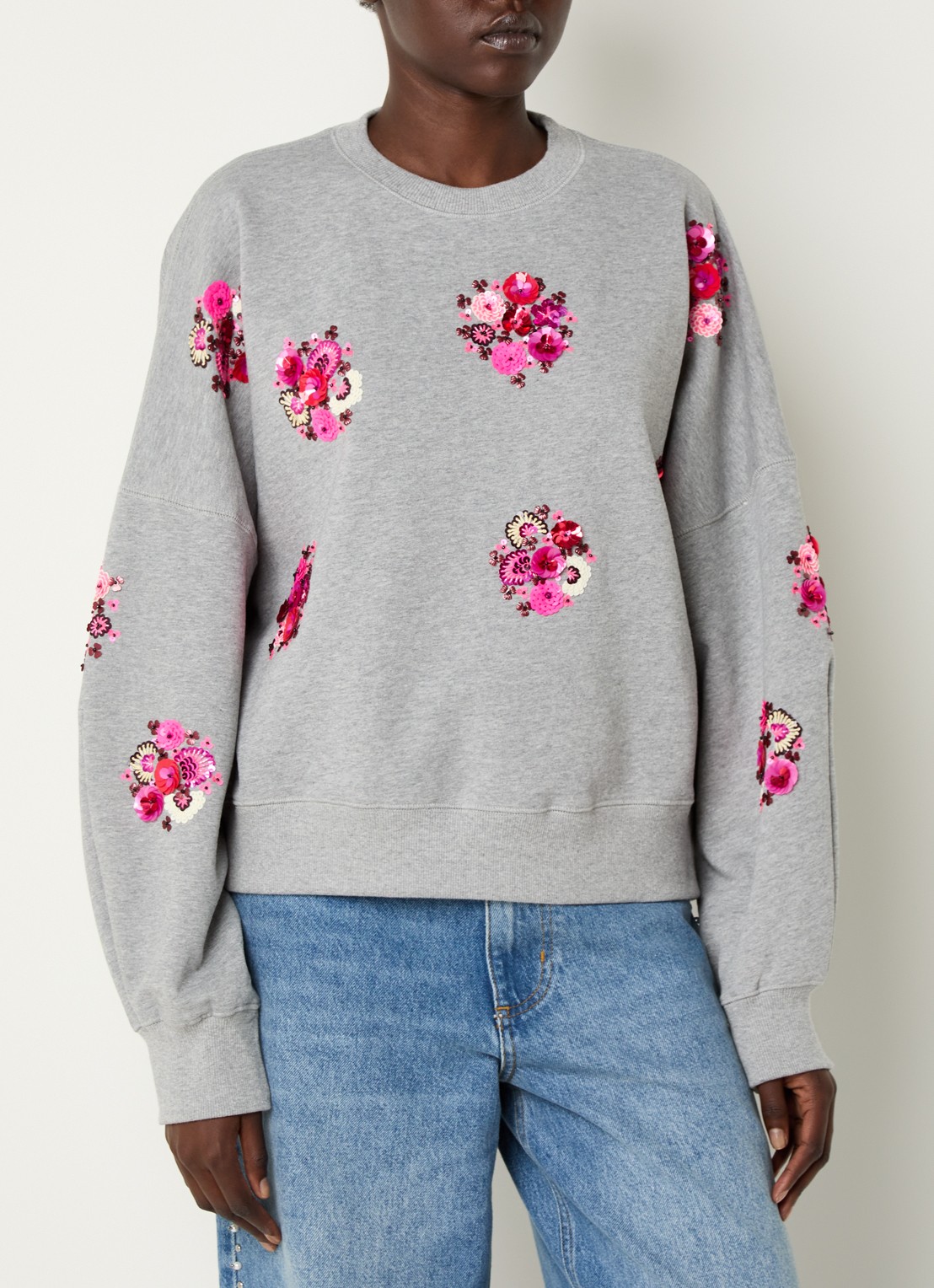 Essentiel Antwerp Itro sweater met pailletten en strass - detail 2 grijs