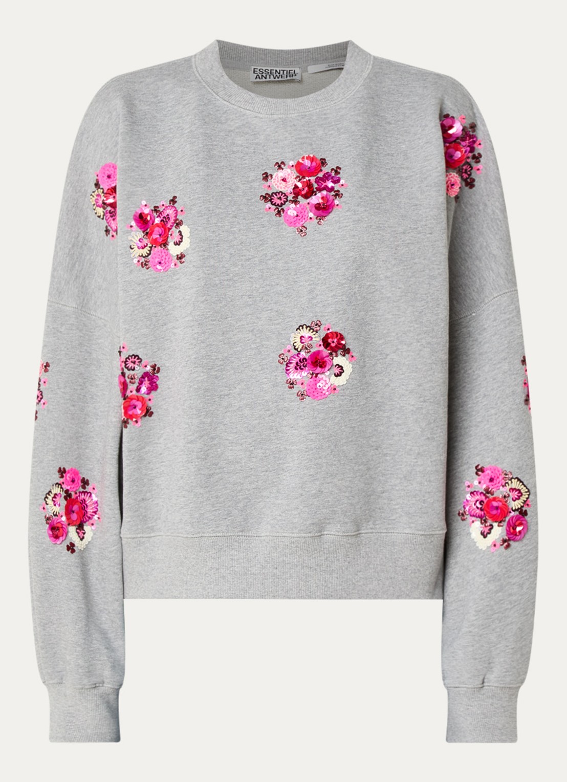 Essentiel Antwerp Itro sweater met pailletten en strass - voorkant 3 grijs