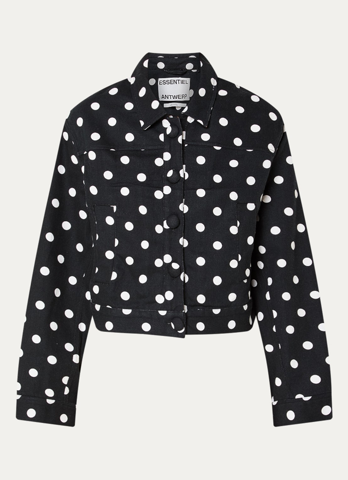 Essentiel Antwerp Jaborosa cropped jack met stippenprint - voorkant zwart