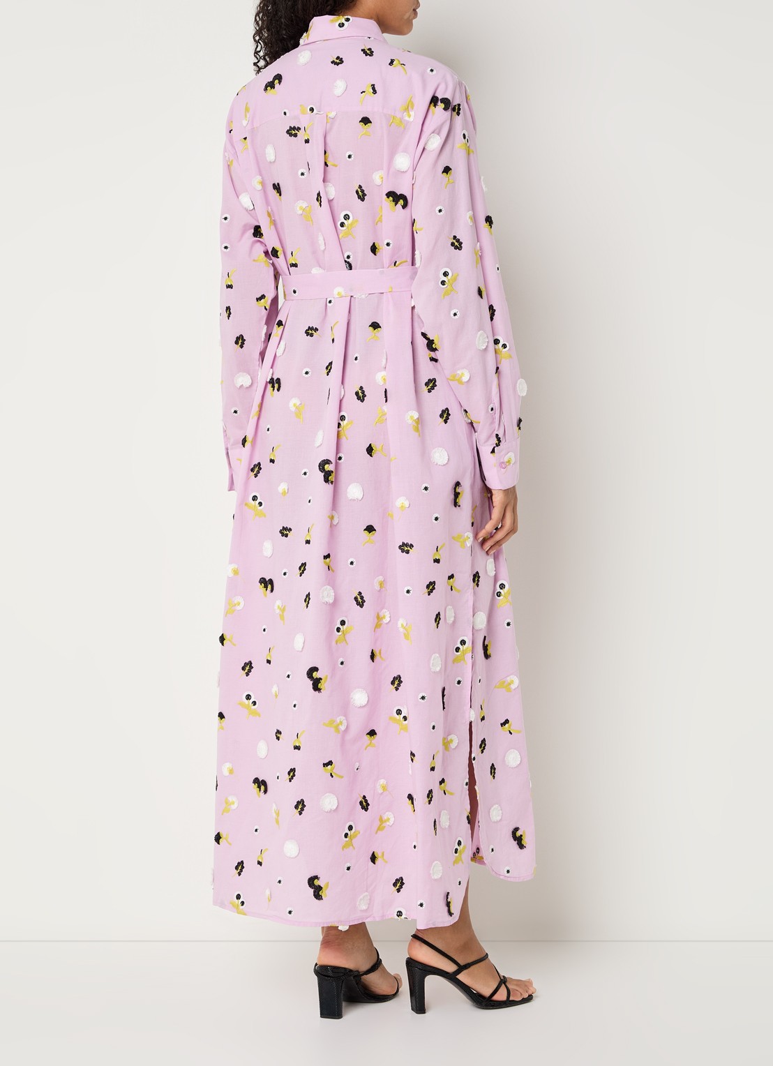 Essentiel Antwerp Jamanna midi blousejurk met bloemborduring en strikceintuur - achterkant lila