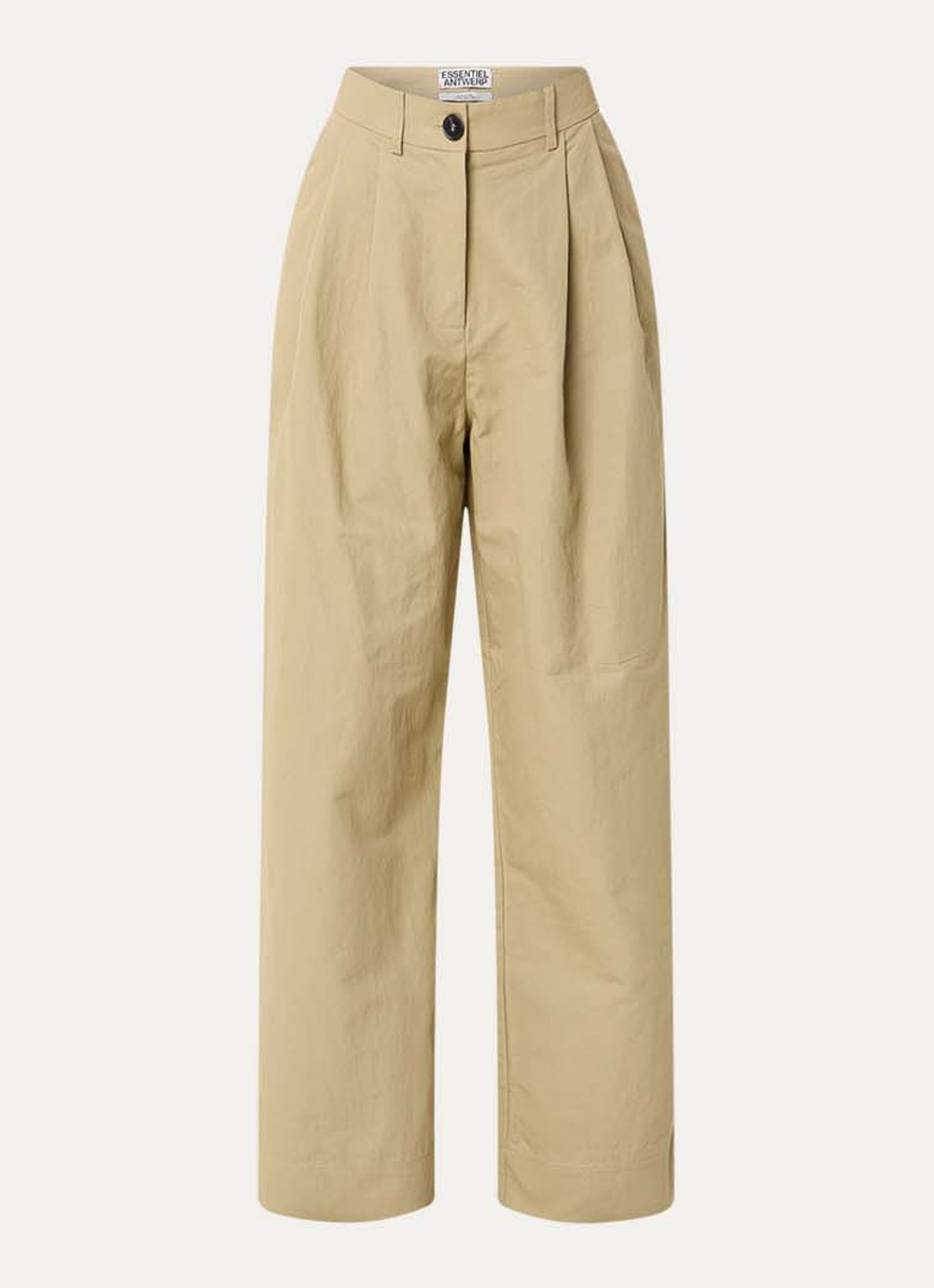 Essentiel Antwerp Jammer high waist wide fit broek met steekzkken - voorkant khaki