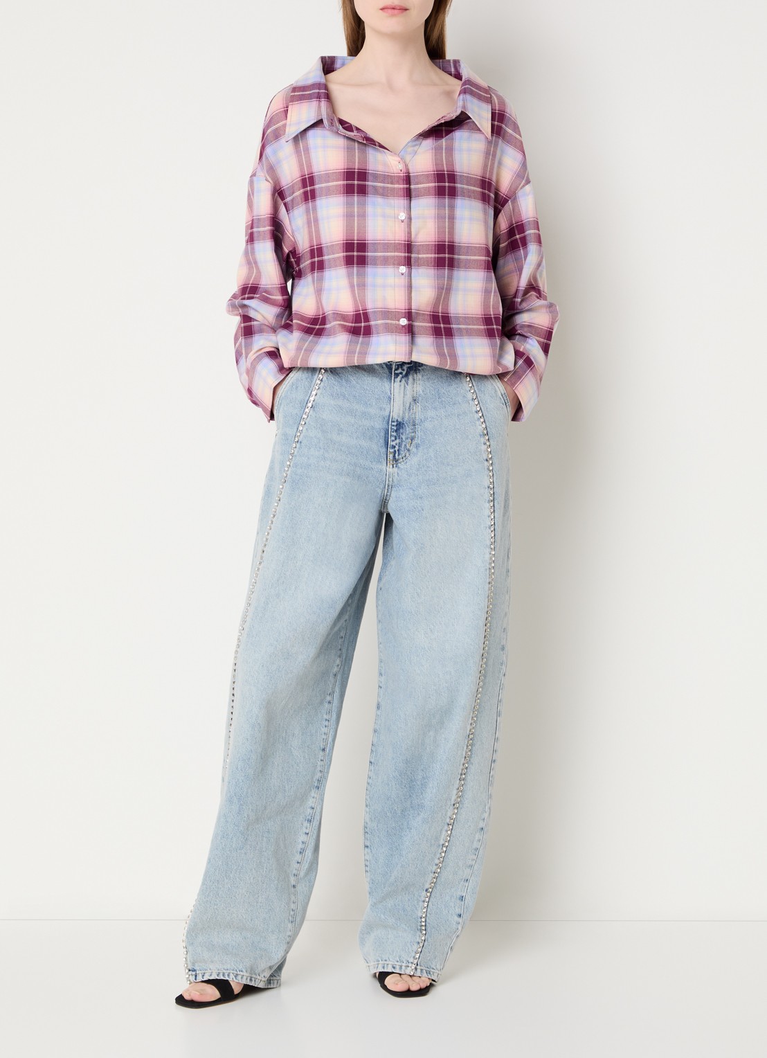 Essentiel Antwerp Jandrew blouse met ruitdessin - voorkant 6 paars