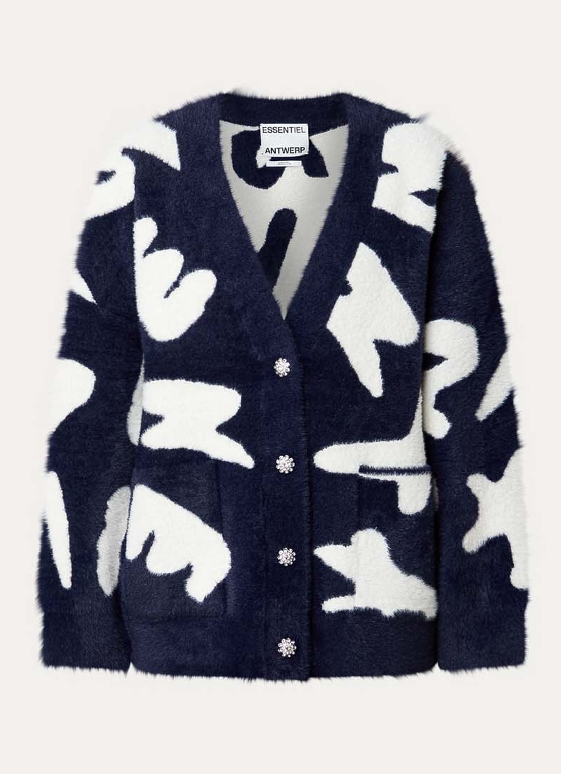 Essentiel Antwerp Jarden fijngebreid vest met ingebreid patroon - voorkant donkerblauw