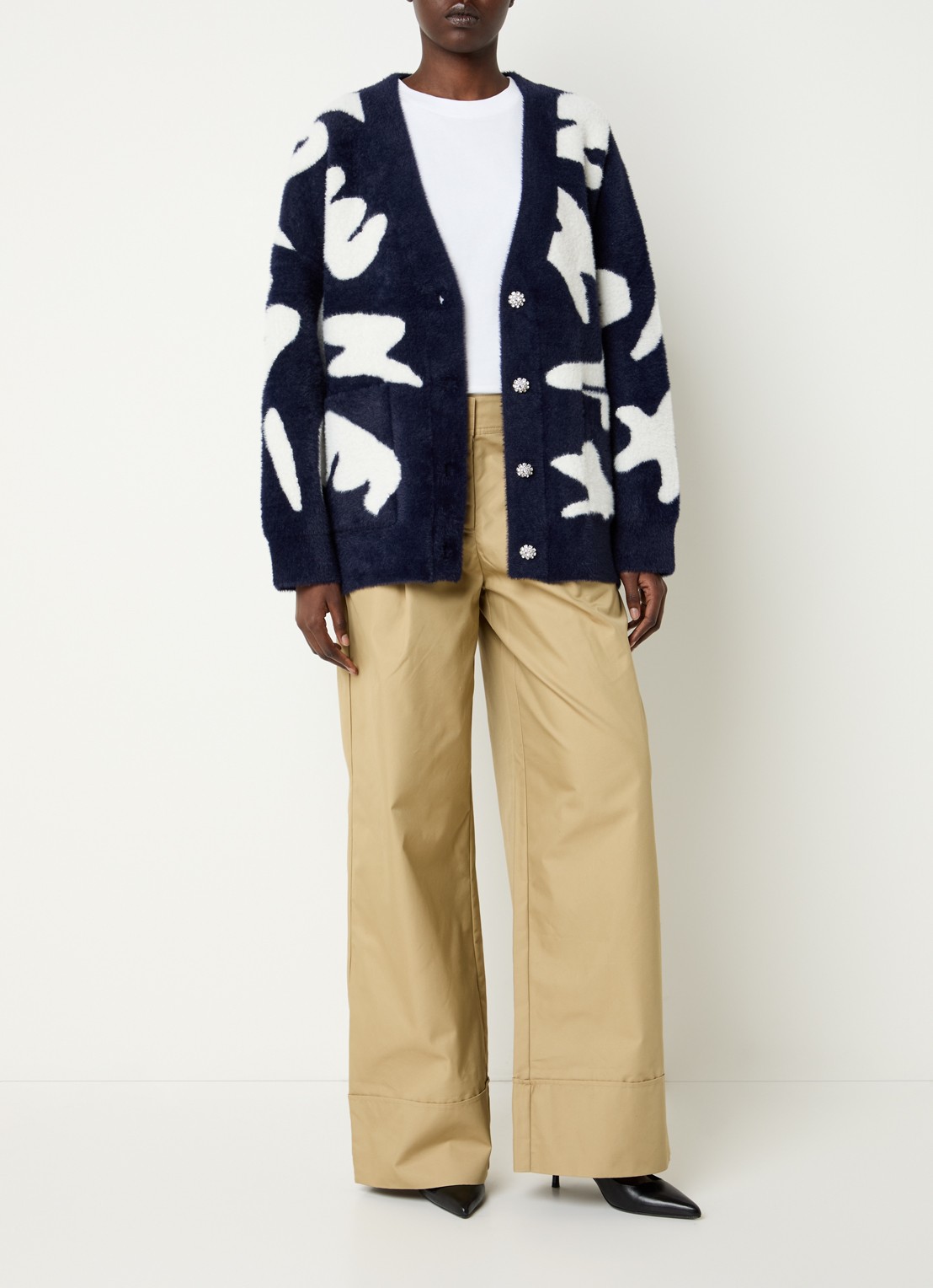 Essentiel Antwerp Jarden fijngebreid vest met ingebreid patroon - voorkant 2 donkerblauw